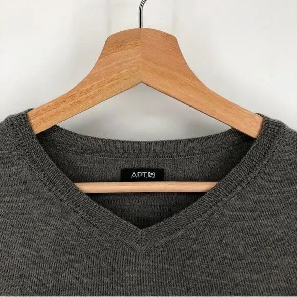 Apt. 9 Merino Wool‎ Sweater Mens XL Gray V Neck Pullover - Picture 2 of 9
